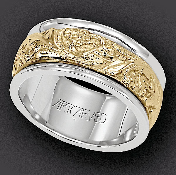 art carved men's wedding ring