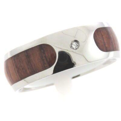 Men's Stainless Steel and Wood Comfort Fit Wedding Band