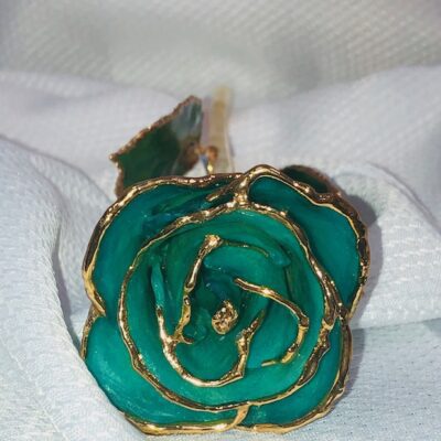 Aqua Green Opal Rose With Gold Trim
