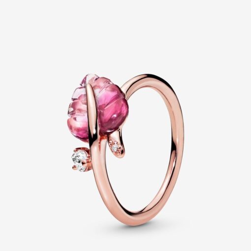 Rose Pink Murano Glass Leaf Ring