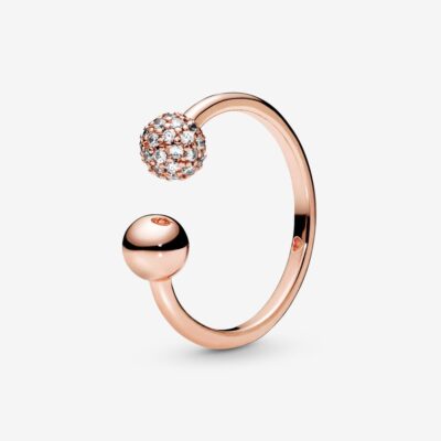 Rose Polished & Pave Bead Open Ring