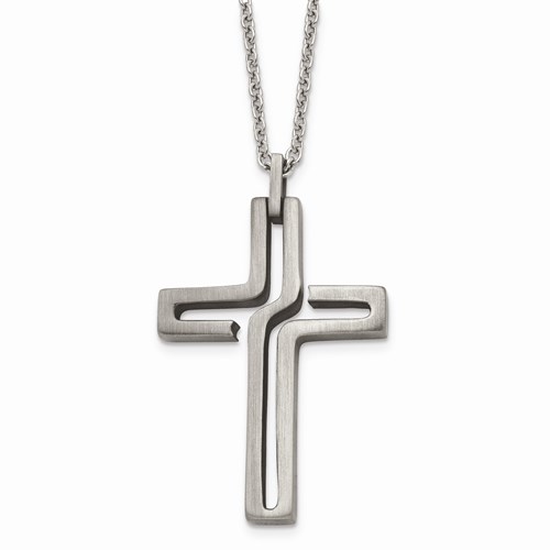 Stainless Steel Brushed Cross & Chain