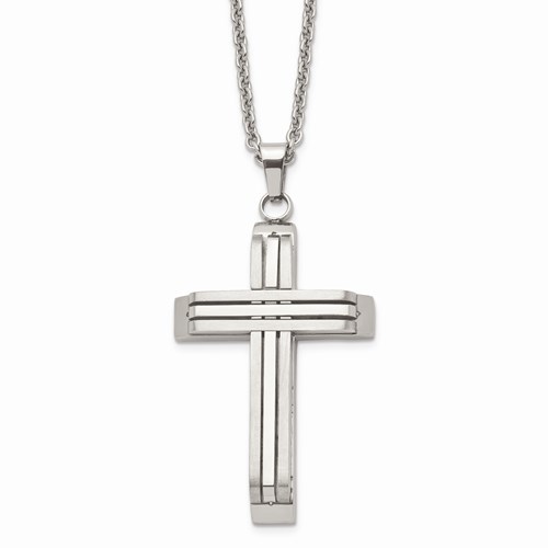 Stainless Steel Brushed and Polished Cross with Chain