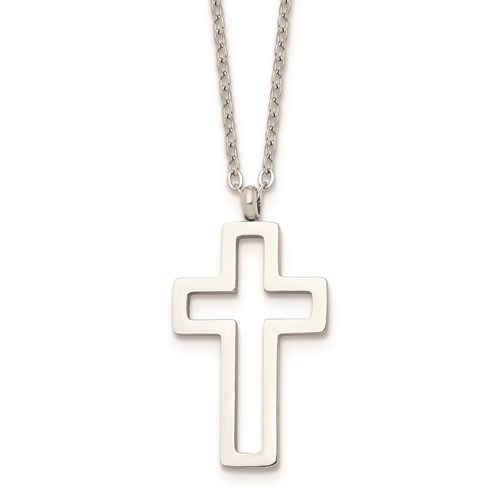Stainless Steel Polished Cut-out Cross & Chain
