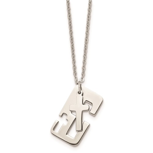 Stainless Steel Polished Cross & Chain
