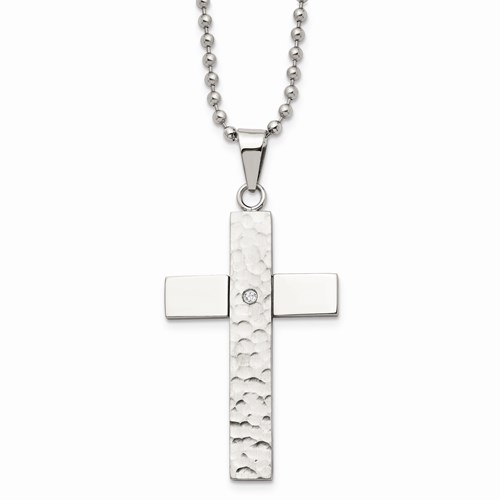 Stainless Steel Polished and Hammer Cross & Chain
