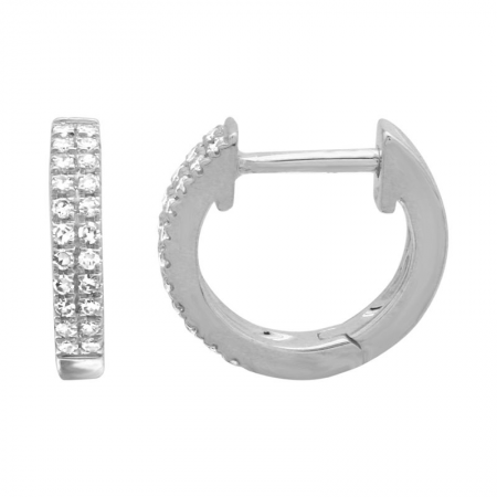 14k White Gold Double Row Diamond Huggie Earrings