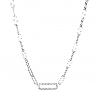 Sterling Silver CZ Paperclip Necklace