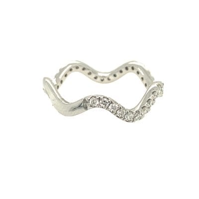 White Gold Wave Stackable Diamond Band