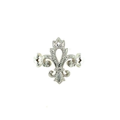 Sterling Silver Fleur de Lis Hand-Engraved Ring