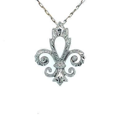 Sterling Silver Hand-Engraved Fleur de Lis Pendant