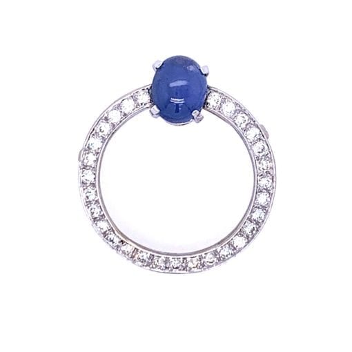 A Diamond and Cabochon Sapphire Brooch or Pendant