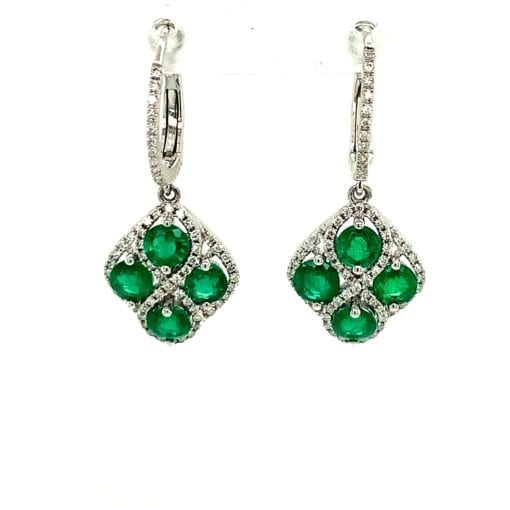 Four Leaf Clover Emerald and Diamond Dangle Earrings