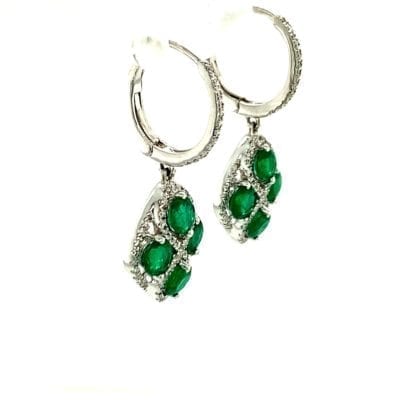 Four Leaf Clover Emerald and Diamond Dangle Earrings