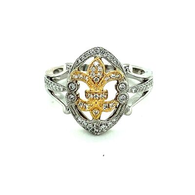 Fleur De Lis Two Tone Diamond Ring