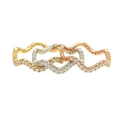 Yellow Gold Wave Stackable Diamond Band