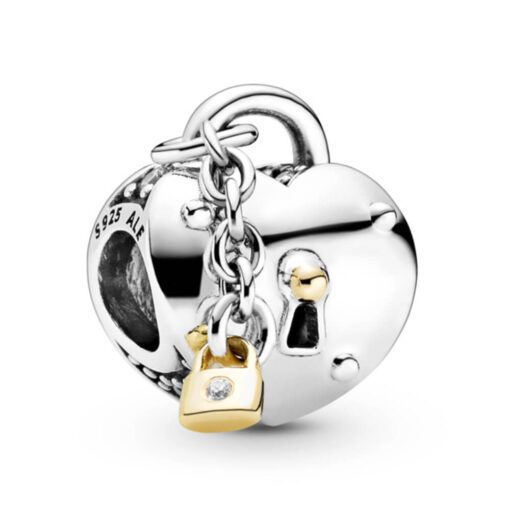 Heart & Lock, with 14K Gold & Clear CZ