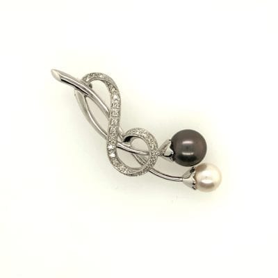 Pearls and Diamond Music Note Brooch