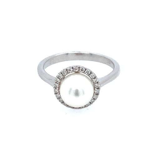 Pearl and Diamond Halo Ring