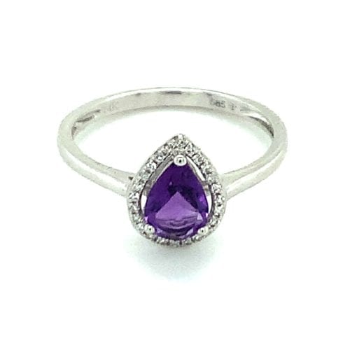 Pear Amethyst and Diamond Halo Ring