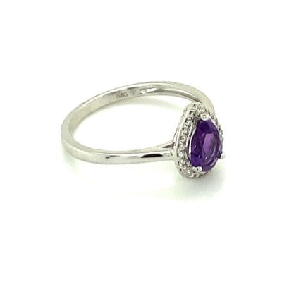 Pear Amethyst and Diamond Halo Ring
