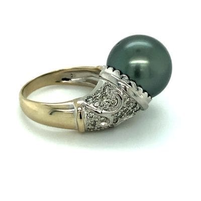 Black South Sea Tahitian Pearl and Diamond Ring