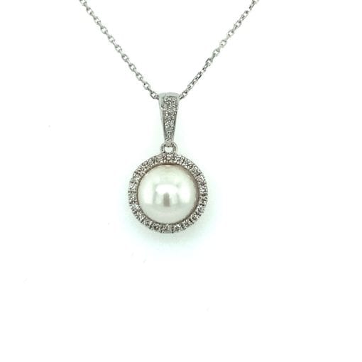 Pearl and Diamond Halo Necklace