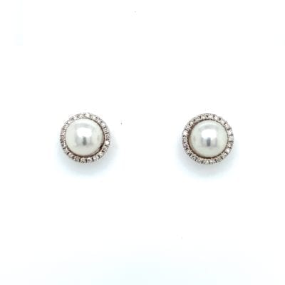 Pearl and Diamond Stud Halo Earrings
