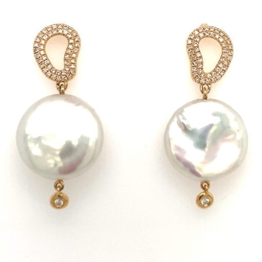 Coin Pearls Earrings with Diamonds