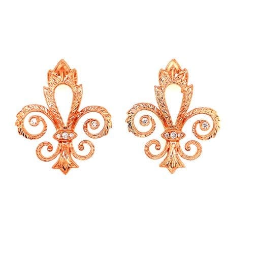 Fleur De Lis Diamond and Hand Engraved Earrings(Large)