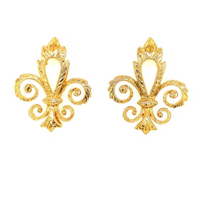 Fleur De Lis Hand Engraved Earrings(Large)