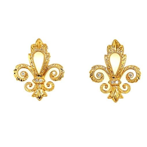 Fleur De Lis Diamond and Hand Engraved Earrings(Medium)
