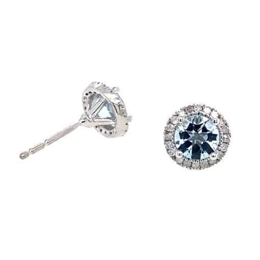 Sterling Sliver Aqua & Diamond Circle Earrings