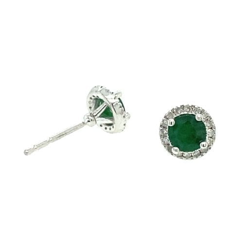 Sterling Sliver Emerald & Diamond Circle Earrings
