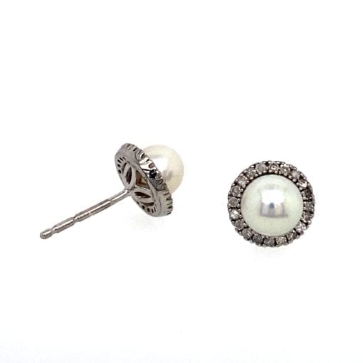 Sterling Sliver Pearl & Diamond Circle Earrings