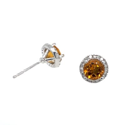 Sterling Sliver Citrine & Diamond Circle Earrings