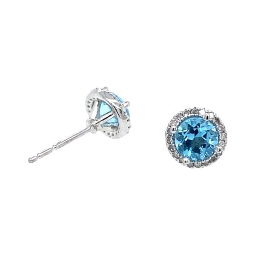 Sterling Sliver Blue Topaz & Diamond Circle Earrings