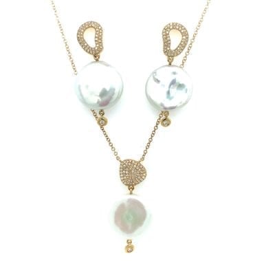 Coin Pearl and Diamond Necklace