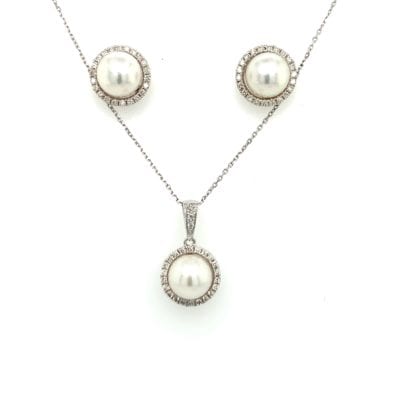 Pearl and Diamond Halo Necklace