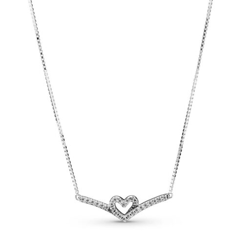 Sparkling Wishbone Heart Collier Necklace