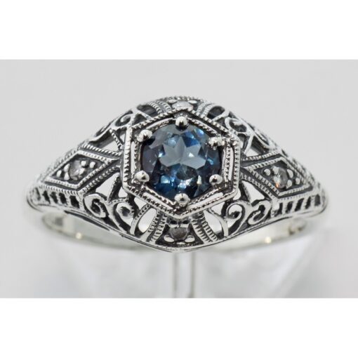 Blue Topaz and Diamond Sterling Silver Ring