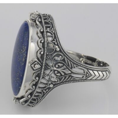 Sterling Silver Vintage Onyx and Lapis Ring