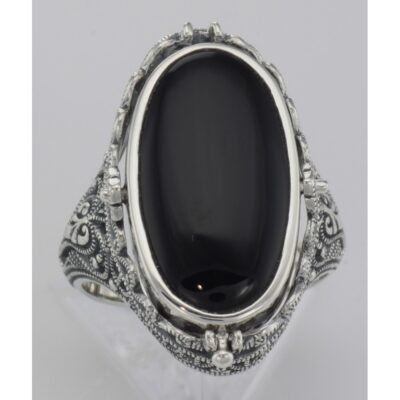 Sterling Silver Vintage Onyx and Lapis Ring