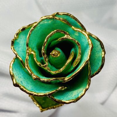 Green Rose with Green Sparkles Gold Trim Rose