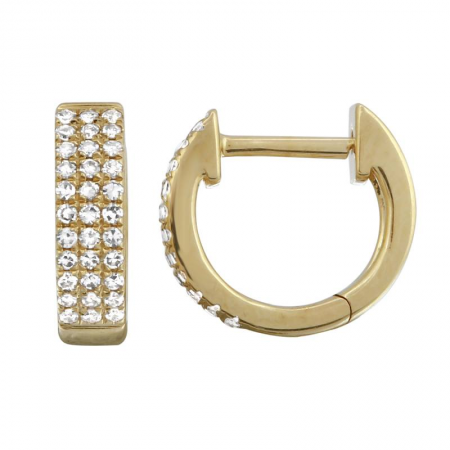 14k Yellow Gold Triple Row Diamond Huggie Earrings