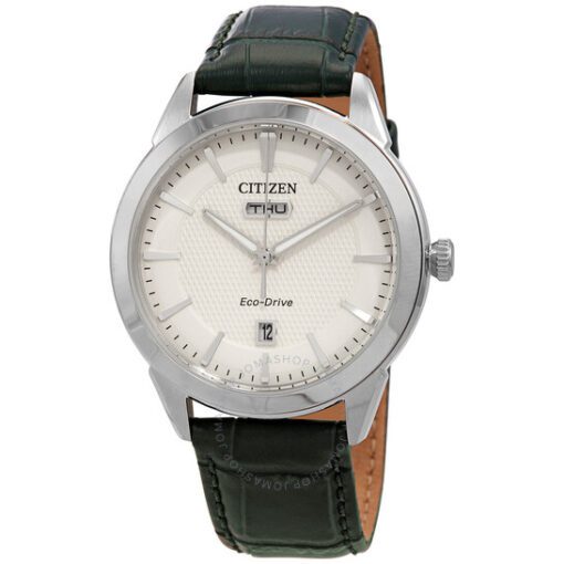 citizen-ecodrive-ivory-dial-green-leather-mens-watch-aw009011z