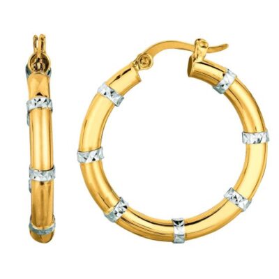 14K Gold Diamond Cut Station Hoop Earring